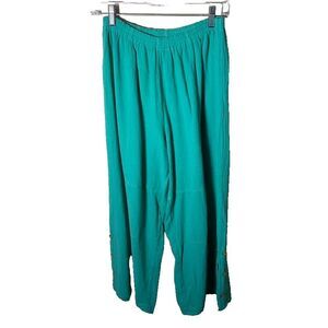 Cottonways Wide Leg Pants Women's 2 Teal Pull On Casual Lagenlook Summer
